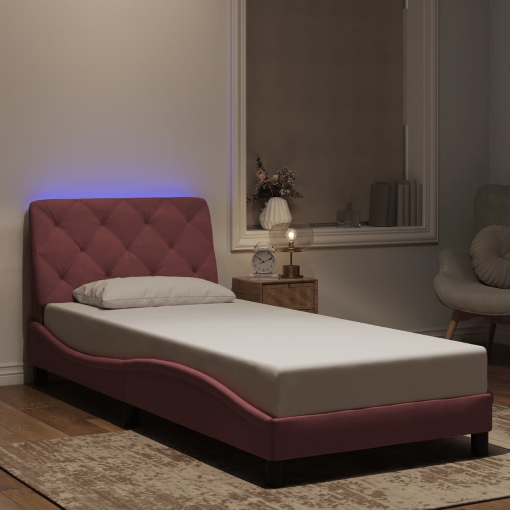 Bedframe met LED zonder matras fluweel roze 90x200 cm is nu te koop bij PeponiXL, paradijselijk wonen!