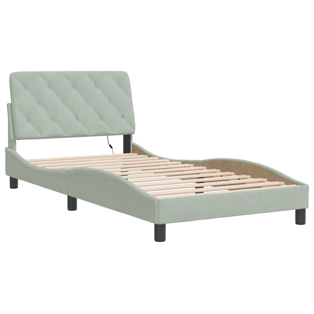 Bedframe met LED zonder matras fluweel lichtgrijs 100x200 cm is nu te koop bij PeponiXL, paradijselijk wonen!