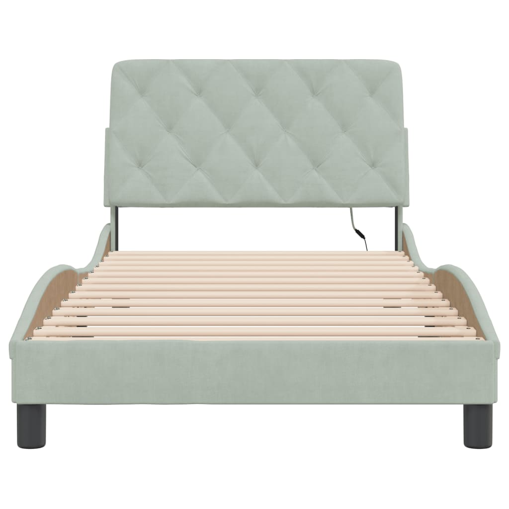 Bedframe met LED zonder matras fluweel lichtgrijs 100x200 cm is nu te koop bij PeponiXL, paradijselijk wonen!