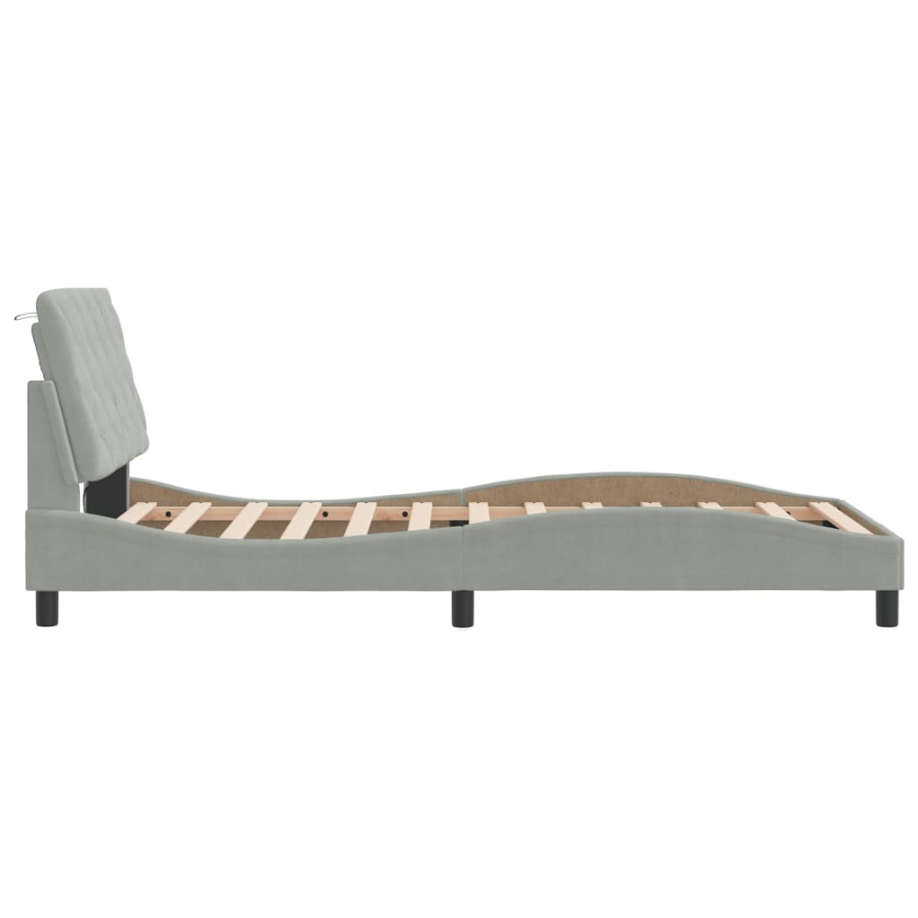 Bedframe met LED zonder matras fluweel lichtgrijs 100x200 cm is nu te koop bij PeponiXL, paradijselijk wonen!
