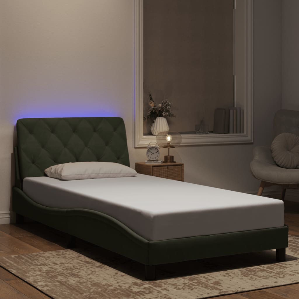 Bedframe met LED zonder matras fluweel lichtgrijs 100x200 cm is nu te koop bij PeponiXL, paradijselijk wonen!