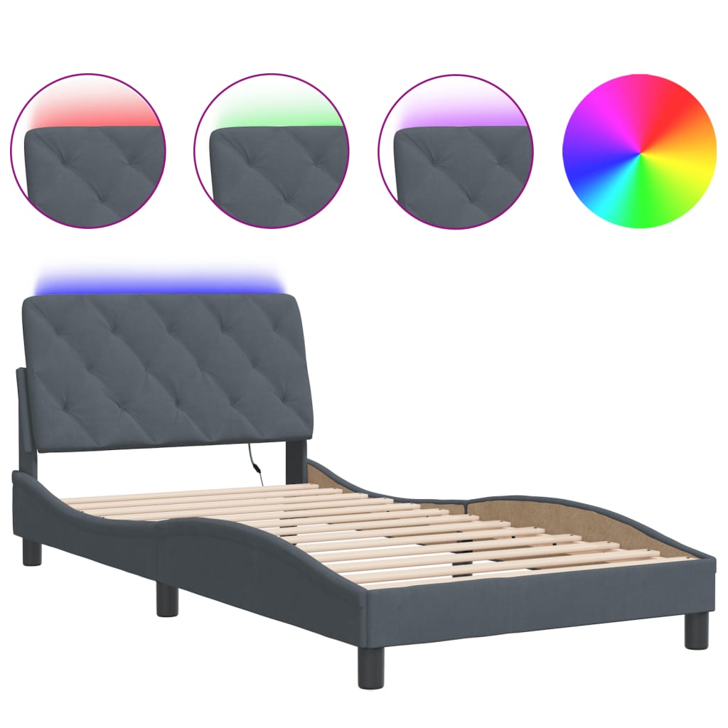 Bedframe met LED zonder matras fluweel donkergrijs 100x200 cm is nu te koop bij PeponiXL, paradijselijk wonen!