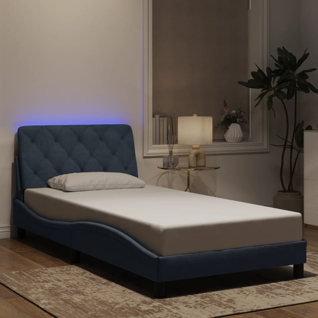 Bedframe met LED zonder matras fluweel donkergrijs 100x200 cm is nu te koop bij PeponiXL, paradijselijk wonen!