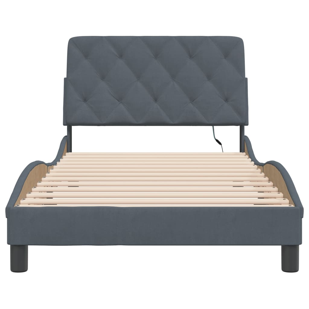Bedframe met LED zonder matras fluweel donkergrijs 100x200 cm is nu te koop bij PeponiXL, paradijselijk wonen!