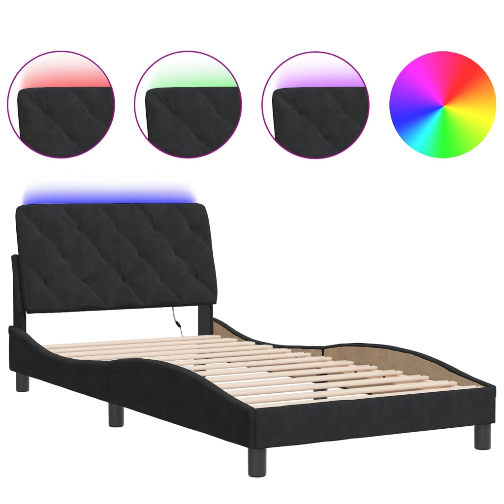 Bedframe met LED zonder matras fluweel zwart 100x200 cm is nu te koop bij PeponiXL, paradijselijk wonen!