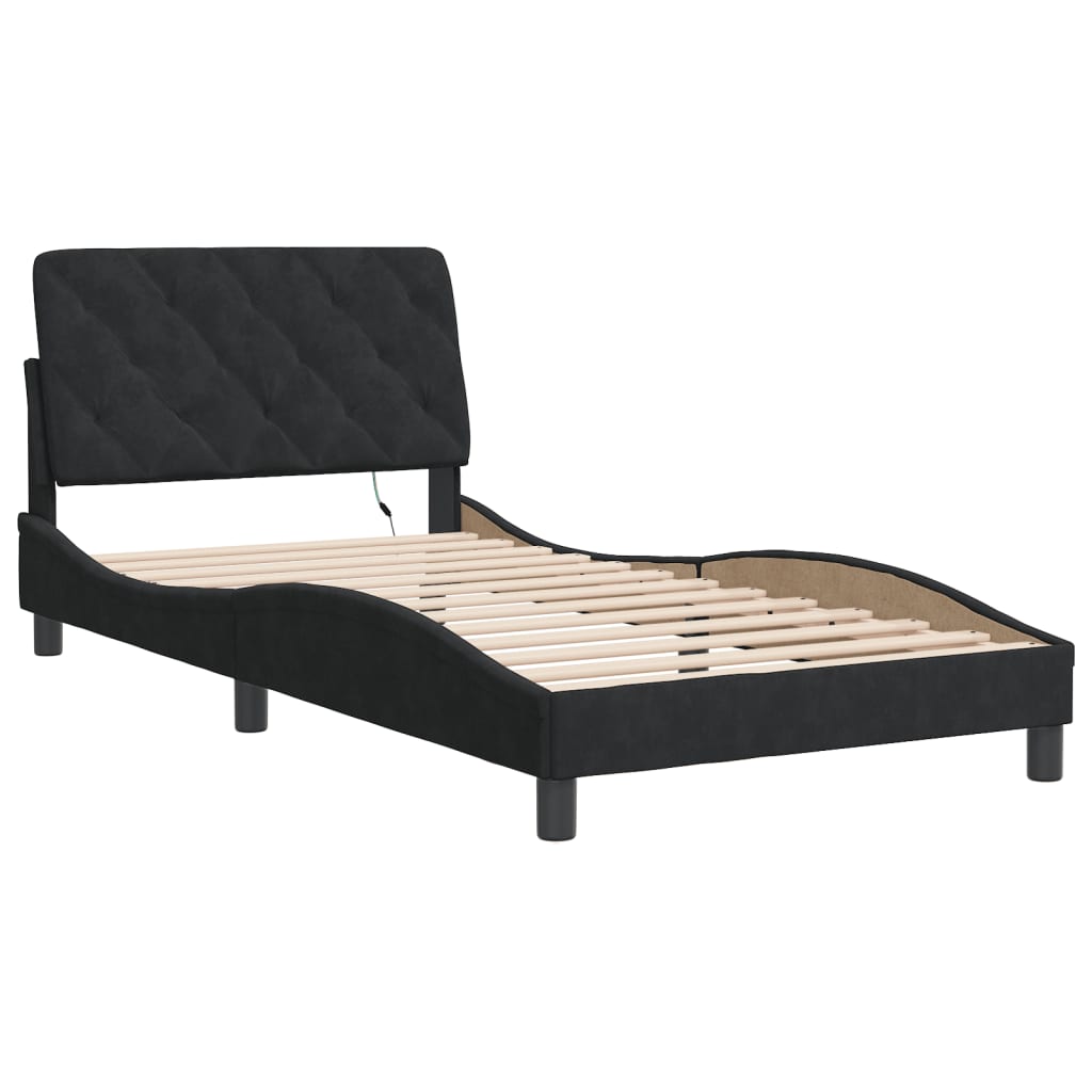 Bedframe met LED zonder matras fluweel zwart 100x200 cm is nu te koop bij PeponiXL, paradijselijk wonen!