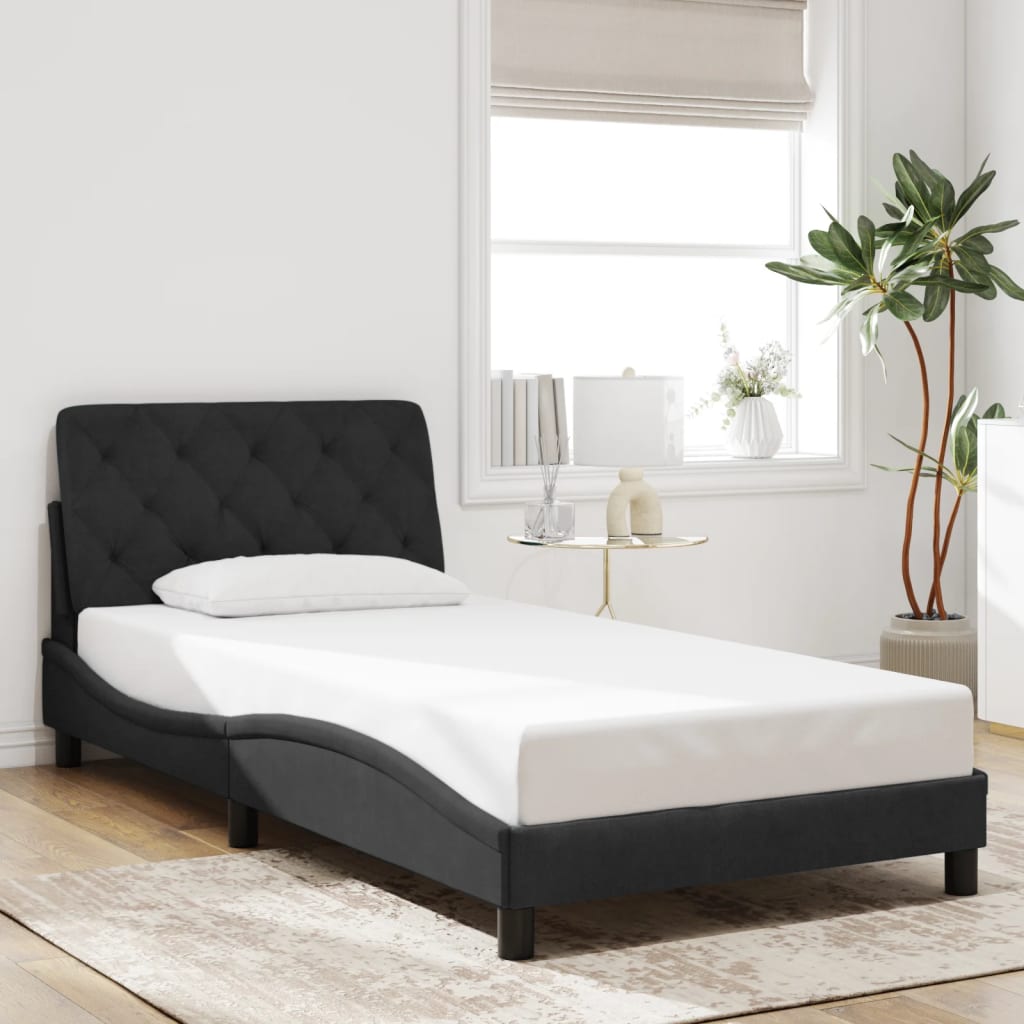 Bedframe met LED zonder matras fluweel zwart 100x200 cm is nu te koop bij PeponiXL, paradijselijk wonen!