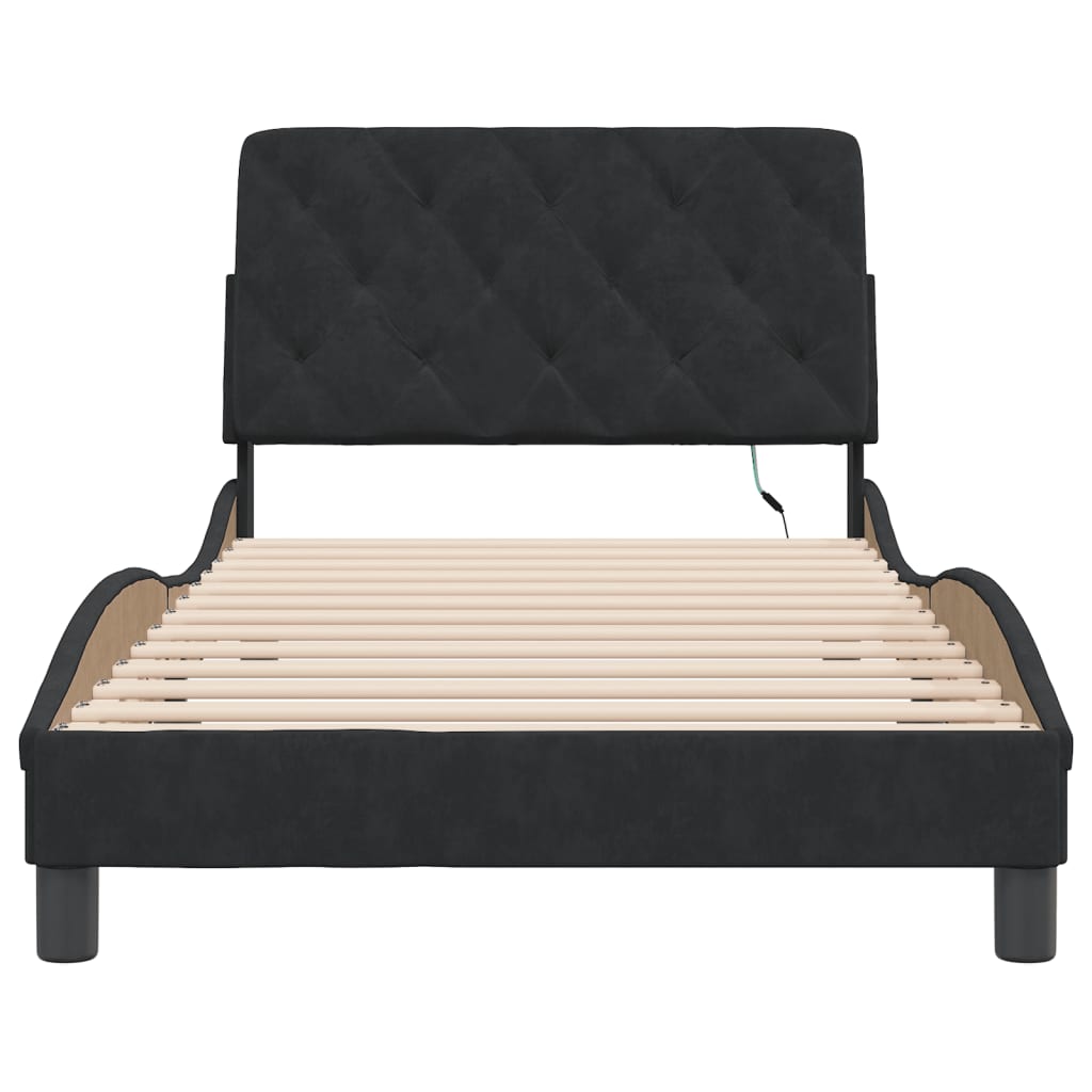 Bedframe met LED zonder matras fluweel zwart 100x200 cm is nu te koop bij PeponiXL, paradijselijk wonen!