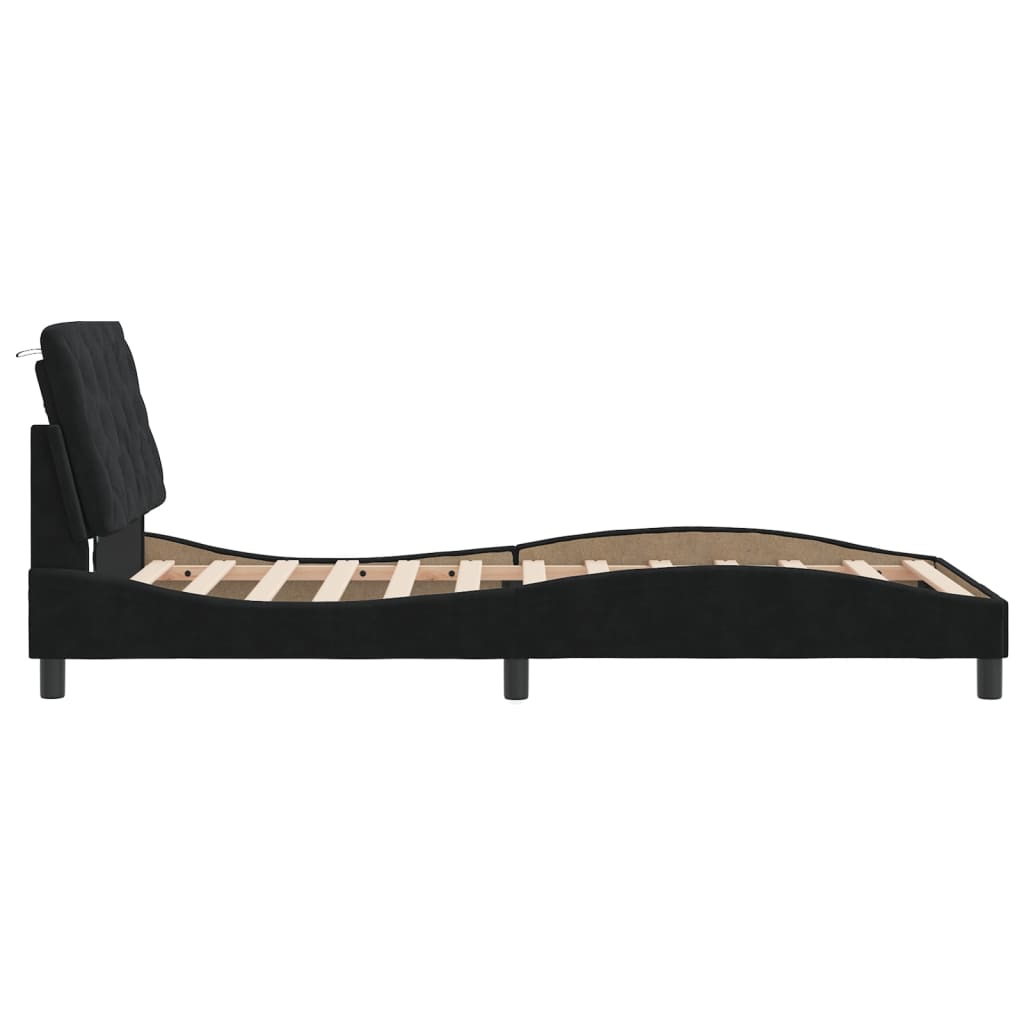 Bedframe met LED zonder matras fluweel zwart 100x200 cm is nu te koop bij PeponiXL, paradijselijk wonen!