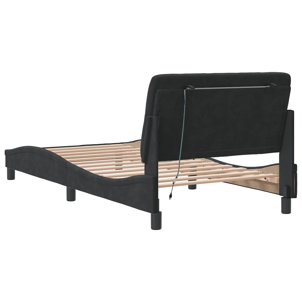 Bedframe met LED zonder matras fluweel zwart 100x200 cm is nu te koop bij PeponiXL, paradijselijk wonen!