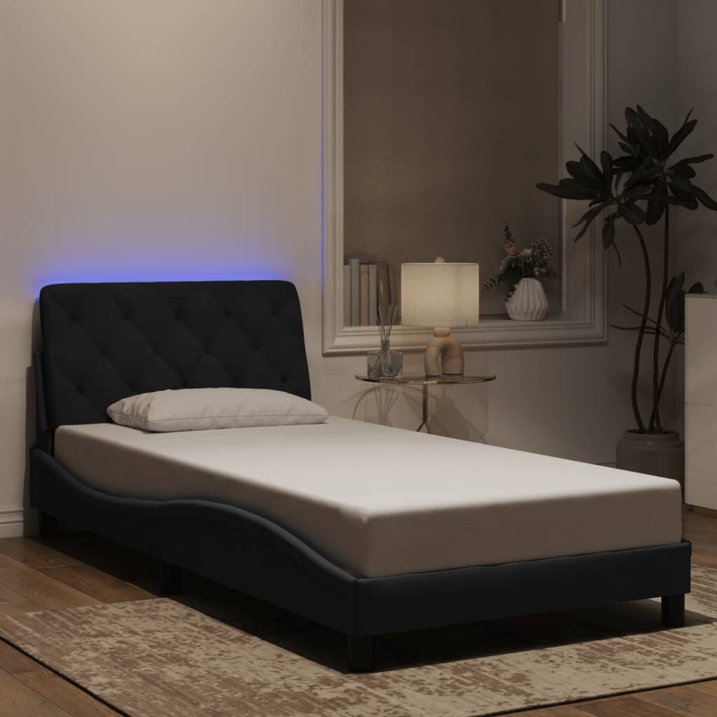 Bedframe met LED zonder matras fluweel zwart 100x200 cm is nu te koop bij PeponiXL, paradijselijk wonen!