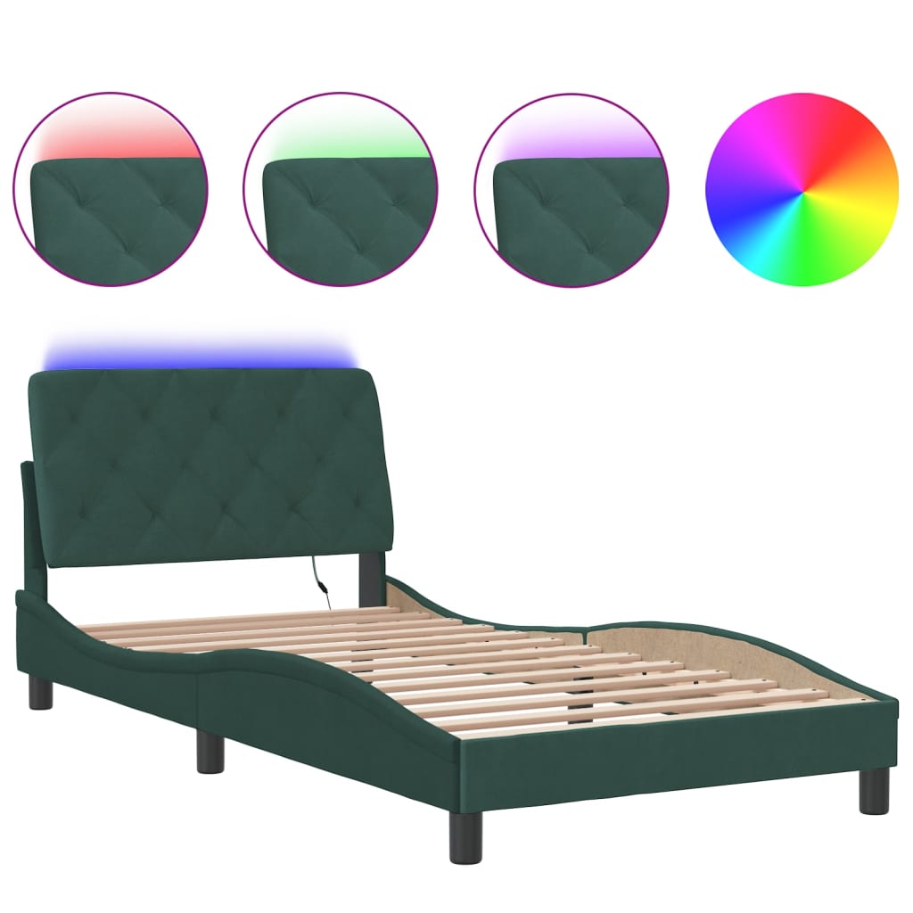 Bedframe met LED zonder matras fluweel donkergroen 100x200 cm is nu te koop bij PeponiXL, paradijselijk wonen!