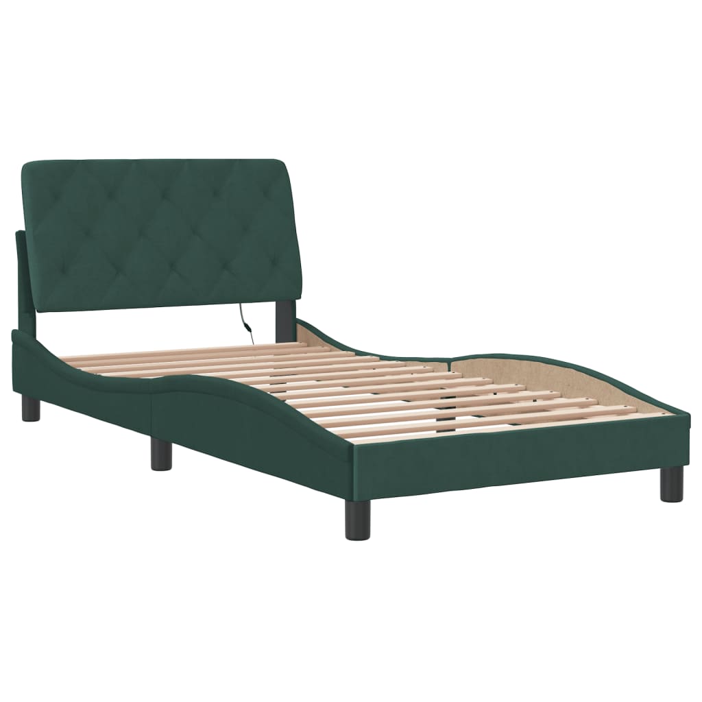 Bedframe met LED zonder matras fluweel donkergroen 100x200 cm is nu te koop bij PeponiXL, paradijselijk wonen!