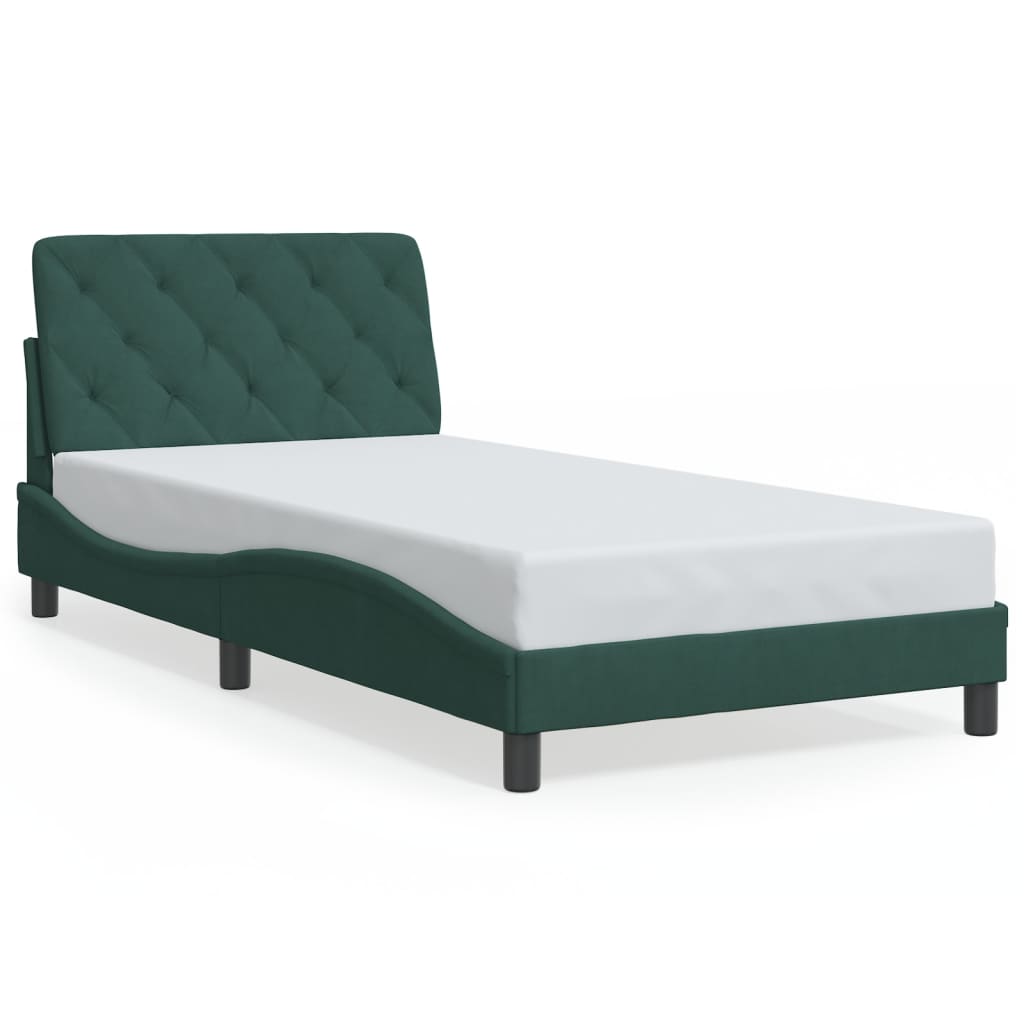 Bedframe met LED zonder matras fluweel donkergroen 100x200 cm is nu te koop bij PeponiXL, paradijselijk wonen!