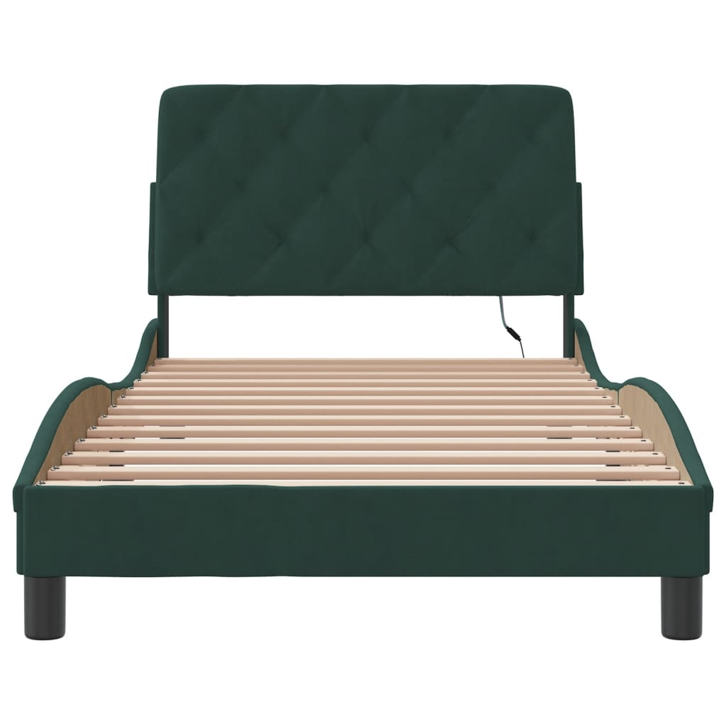 Bedframe met LED zonder matras fluweel donkergroen 100x200 cm is nu te koop bij PeponiXL, paradijselijk wonen!