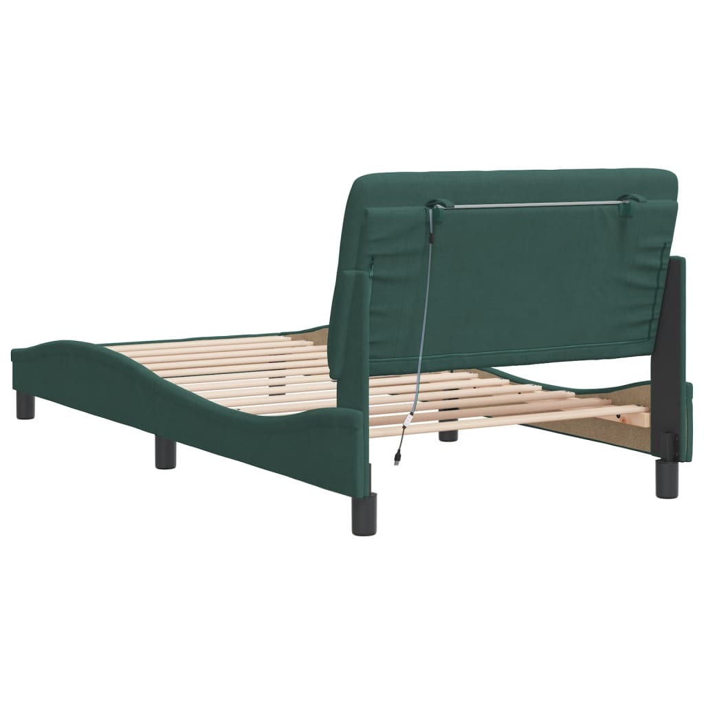 Bedframe met LED zonder matras fluweel donkergroen 100x200 cm is nu te koop bij PeponiXL, paradijselijk wonen!
