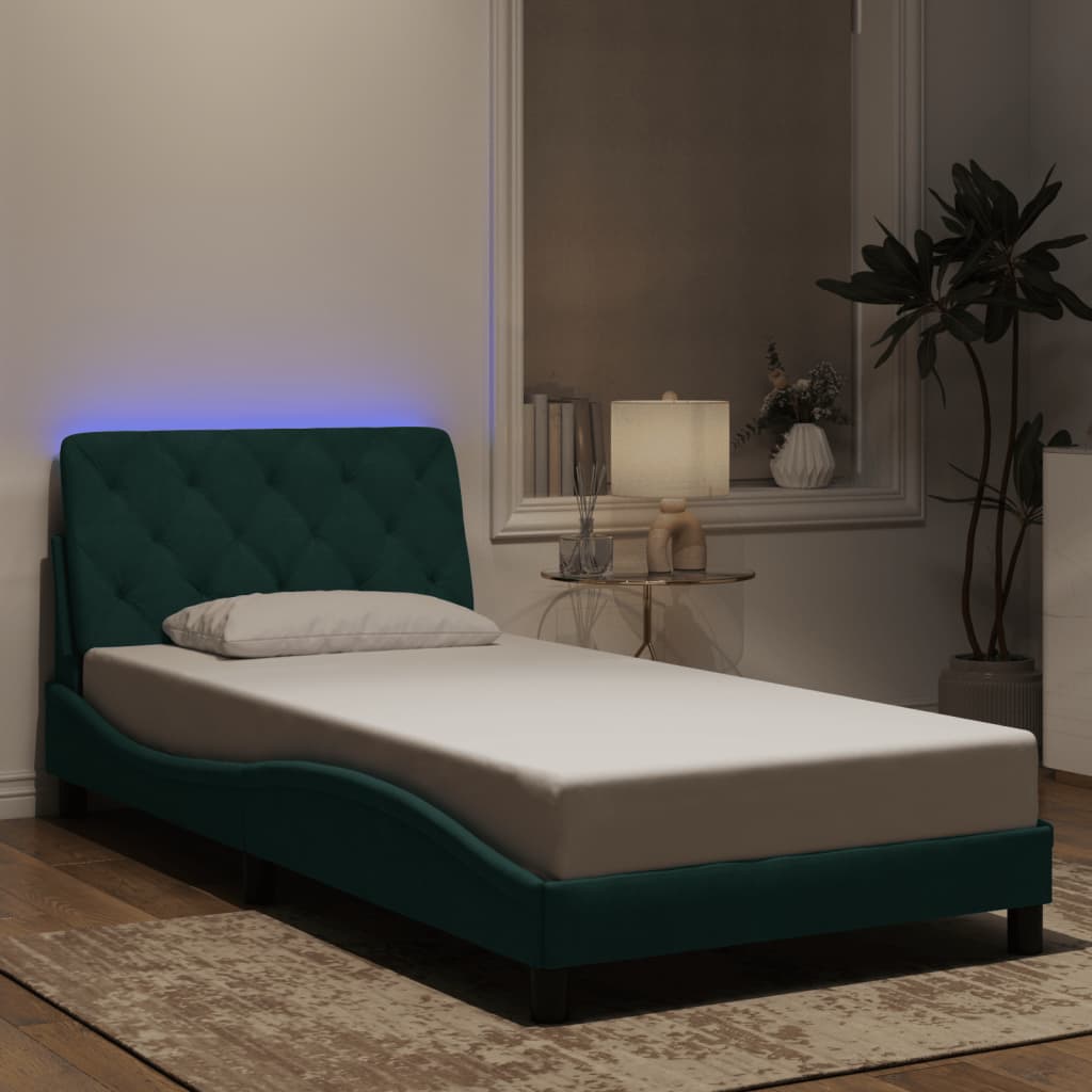 Bedframe met LED zonder matras fluweel donkergroen 100x200 cm is nu te koop bij PeponiXL, paradijselijk wonen!