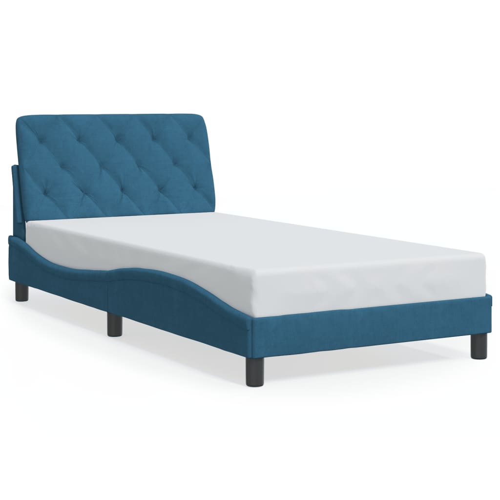 Bedframe met LED zonder matras fluweel blauw 100x200 cm is nu te koop bij PeponiXL, paradijselijk wonen!