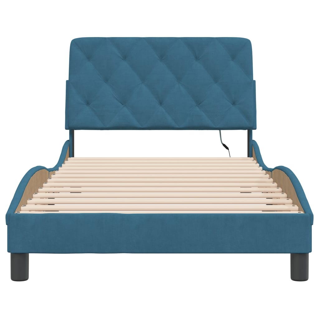 Bedframe met LED zonder matras fluweel blauw 100x200 cm is nu te koop bij PeponiXL, paradijselijk wonen!