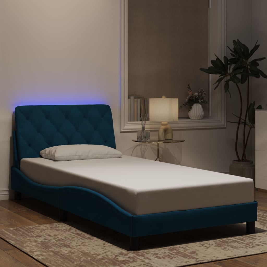 Bedframe met LED zonder matras fluweel blauw 100x200 cm is nu te koop bij PeponiXL, paradijselijk wonen!
