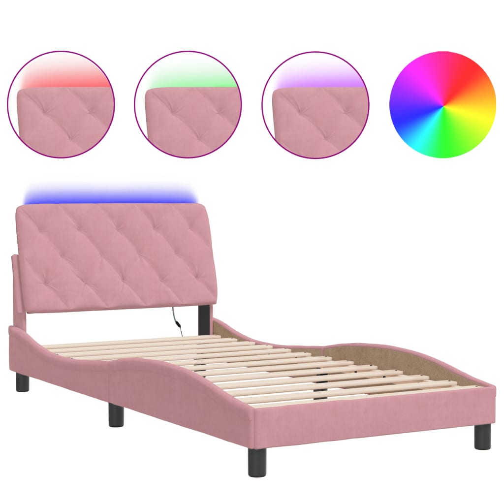 Bedframe met LED zonder matras fluweel roze 100x200 cm is nu te koop bij PeponiXL, paradijselijk wonen!