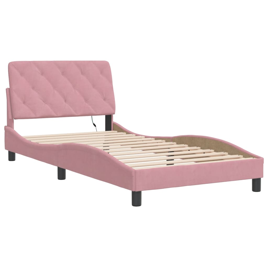 Bedframe met LED zonder matras fluweel roze 100x200 cm is nu te koop bij PeponiXL, paradijselijk wonen!