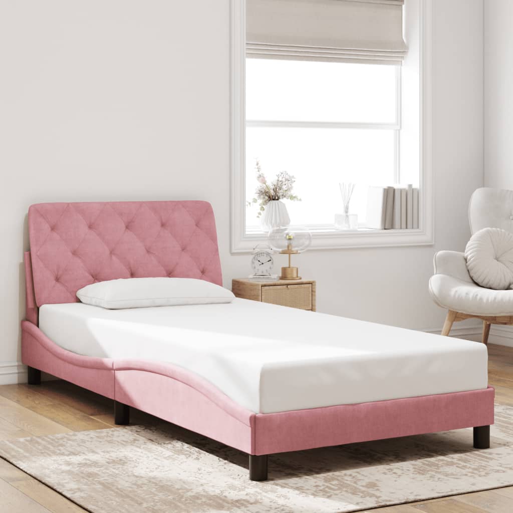 Bedframe met LED zonder matras fluweel roze 100x200 cm is nu te koop bij PeponiXL, paradijselijk wonen!