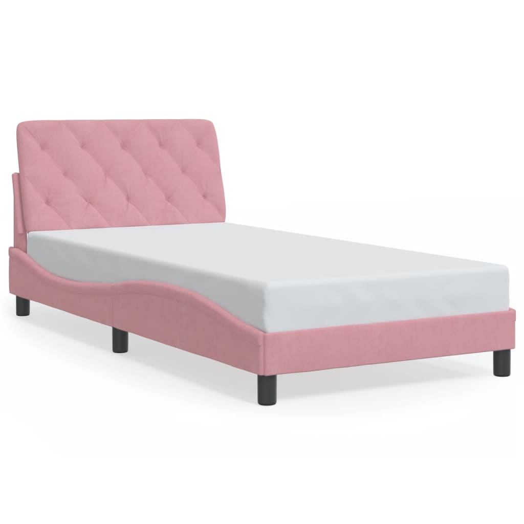 Bedframe met LED zonder matras fluweel roze 100x200 cm is nu te koop bij PeponiXL, paradijselijk wonen!