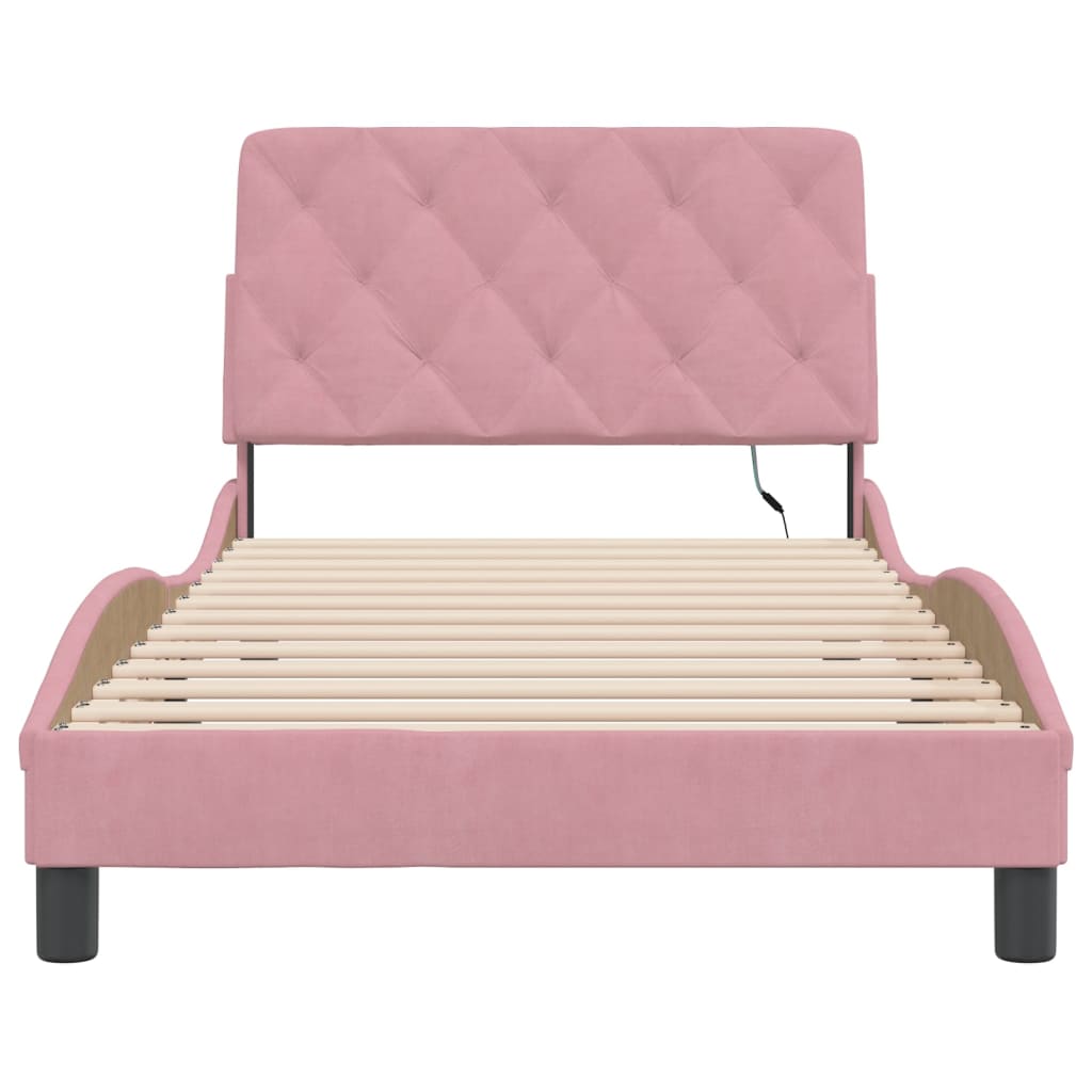 Bedframe met LED zonder matras fluweel roze 100x200 cm is nu te koop bij PeponiXL, paradijselijk wonen!