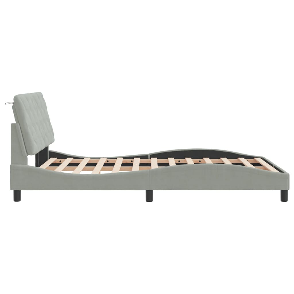 Bedframe met LED zonder matras fluweel lichtgrijs 120x200 cm is nu te koop bij PeponiXL, paradijselijk wonen!
