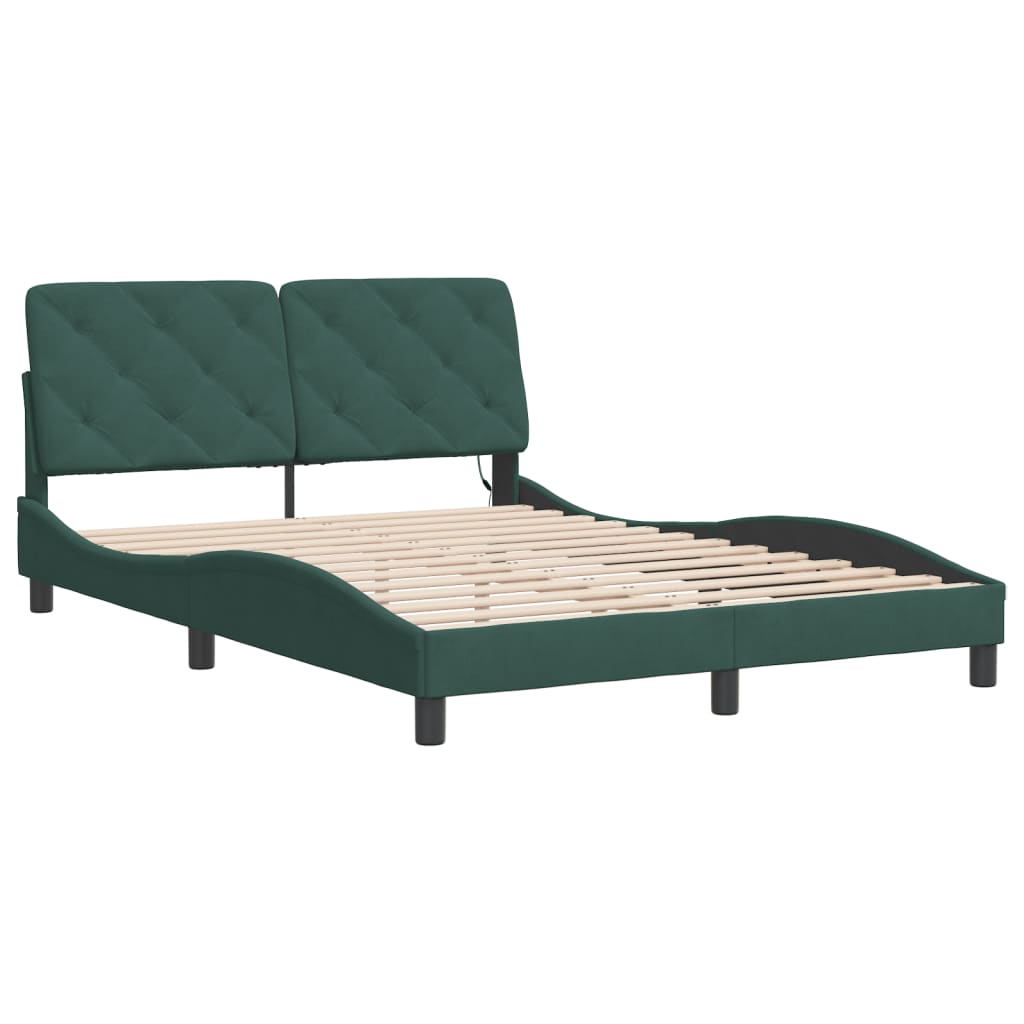 Bedframe met LED zonder matras fluweel donkergroen 120x200 cm is nu te koop bij PeponiXL, paradijselijk wonen!