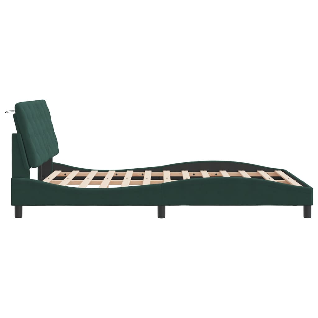 Bedframe met LED zonder matras fluweel donkergroen 120x200 cm is nu te koop bij PeponiXL, paradijselijk wonen!