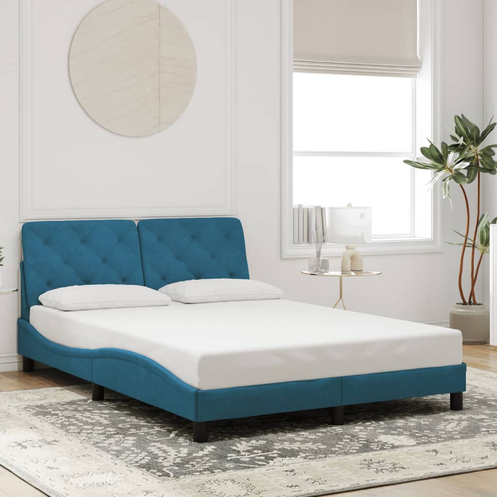 Bedframe met LED zonder matras fluweel blauw 120x200 cm is nu te koop bij PeponiXL, paradijselijk wonen!