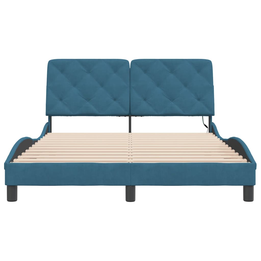Bedframe met LED zonder matras fluweel blauw 120x200 cm is nu te koop bij PeponiXL, paradijselijk wonen!