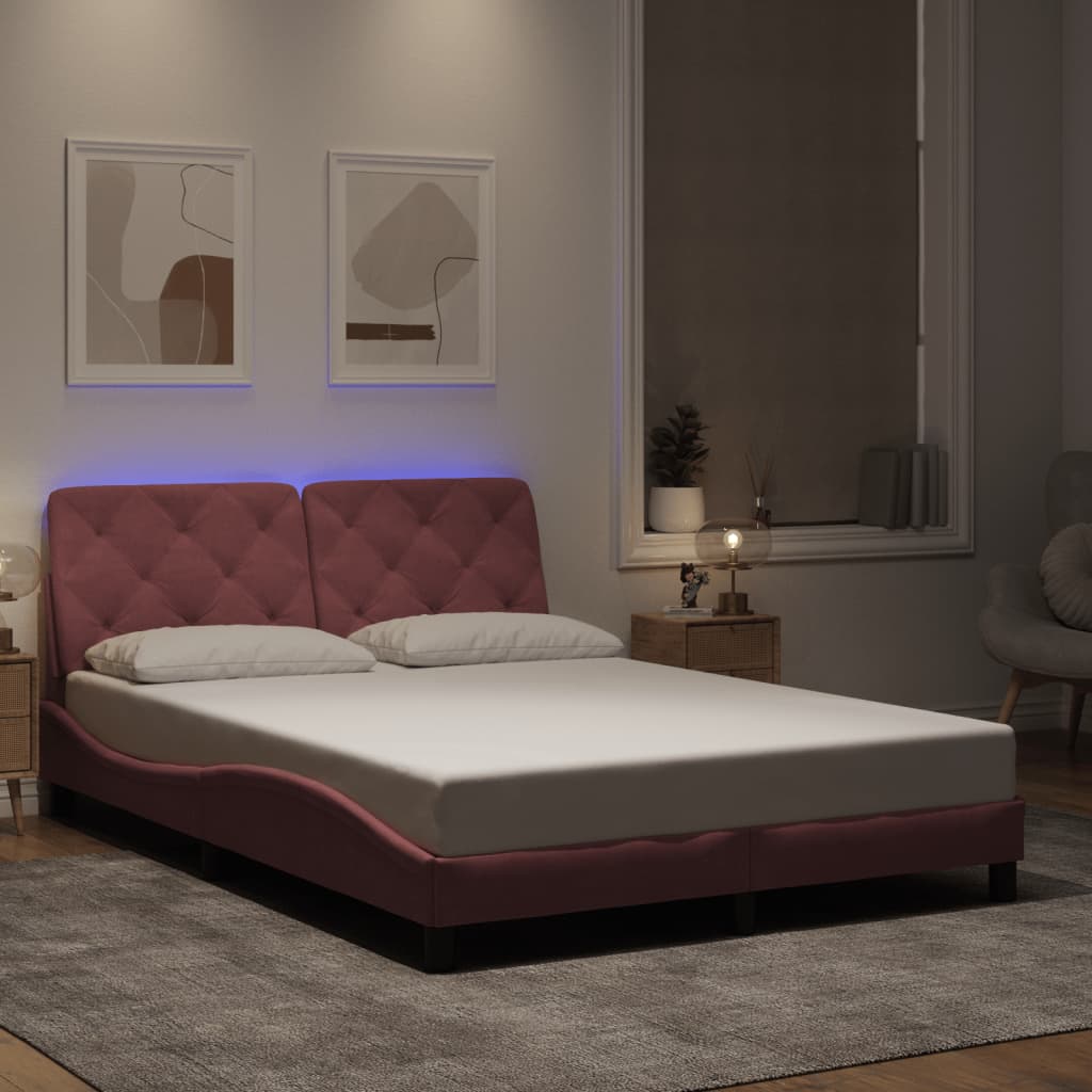 Bedframe met LED zonder matras fluweel roze 120x200 cm is nu te koop bij PeponiXL, paradijselijk wonen!