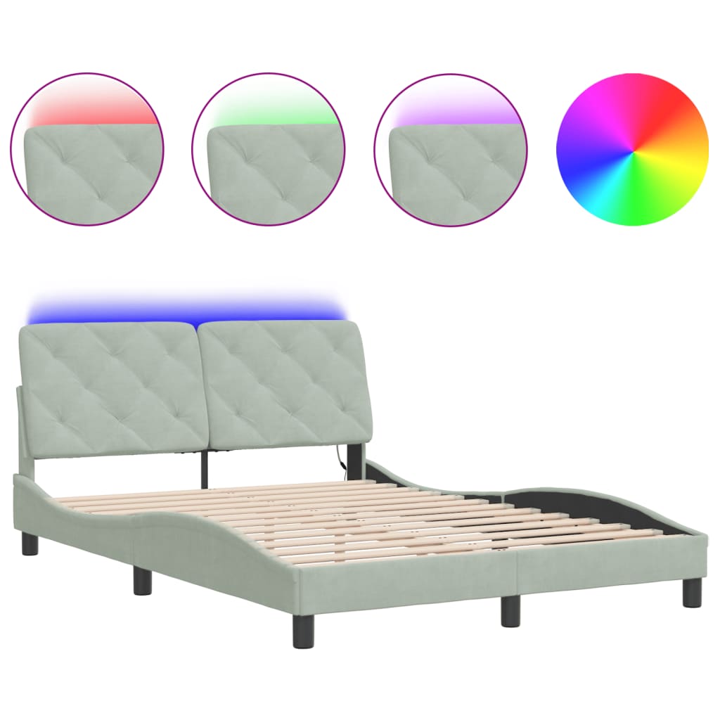 Bedframe met LED zonder matras fluweel lichtgrijs 140x190 cm is nu te koop bij PeponiXL, paradijselijk wonen!