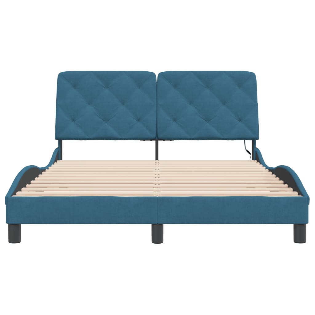 Bedframe met LED zonder matras fluweel blauw 140x190 cm is nu te koop bij PeponiXL, paradijselijk wonen!