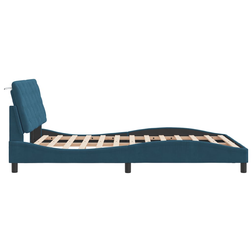 Bedframe met LED zonder matras fluweel blauw 140x190 cm is nu te koop bij PeponiXL, paradijselijk wonen!