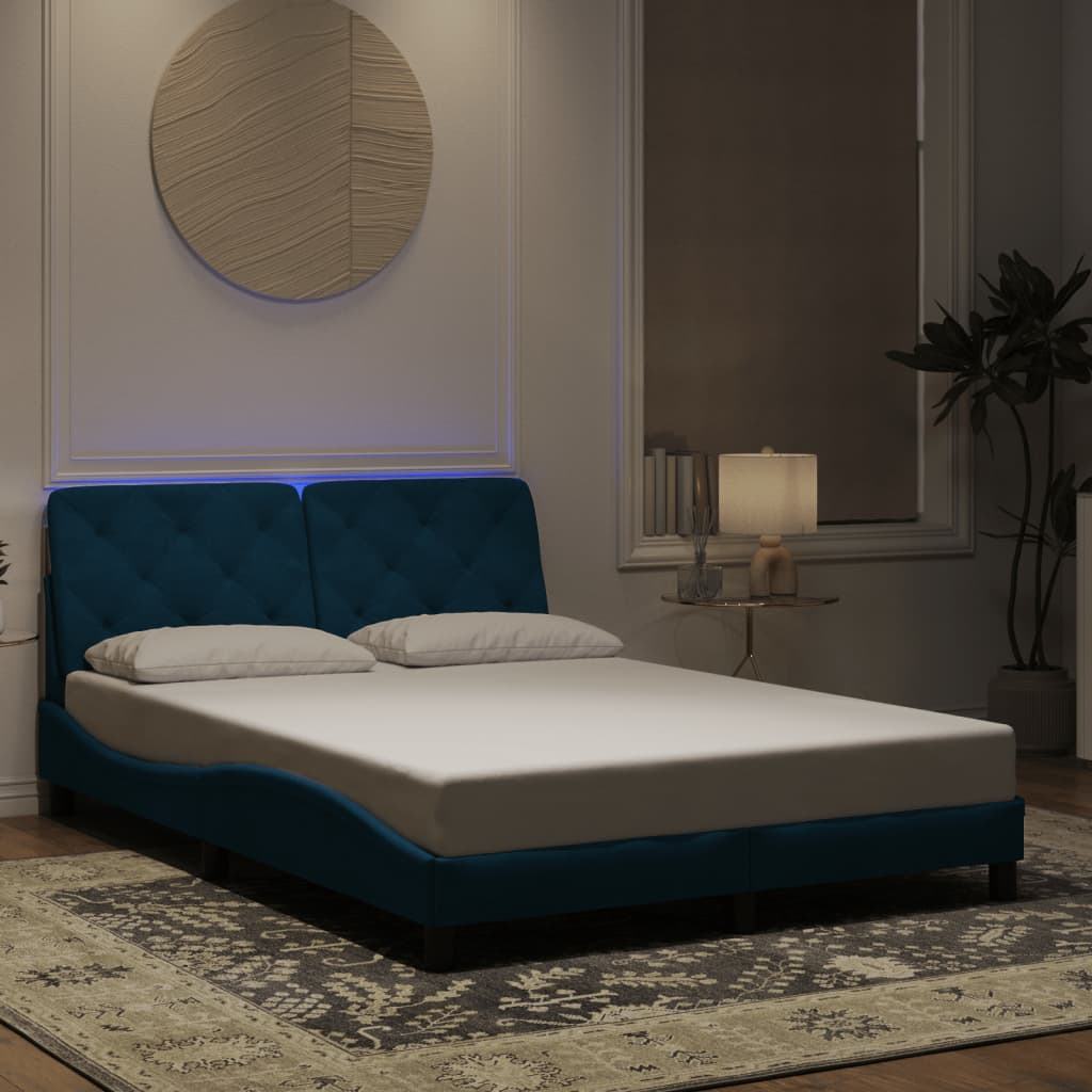 Bedframe met LED zonder matras fluweel blauw 140x190 cm is nu te koop bij PeponiXL, paradijselijk wonen!