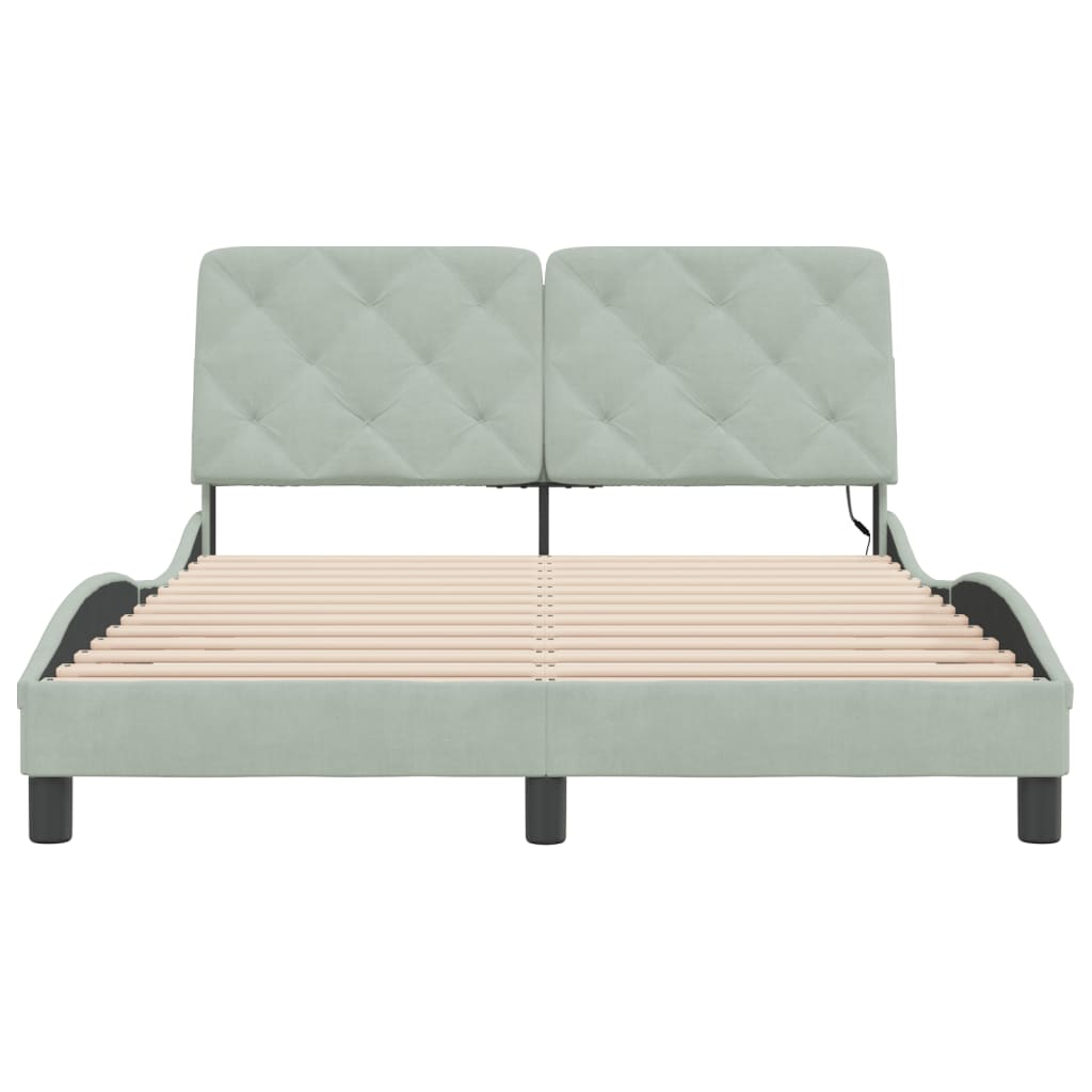 Bedframe met LED zonder matras fluweel lichtgrijs 140x200 cm is nu te koop bij PeponiXL, paradijselijk wonen!