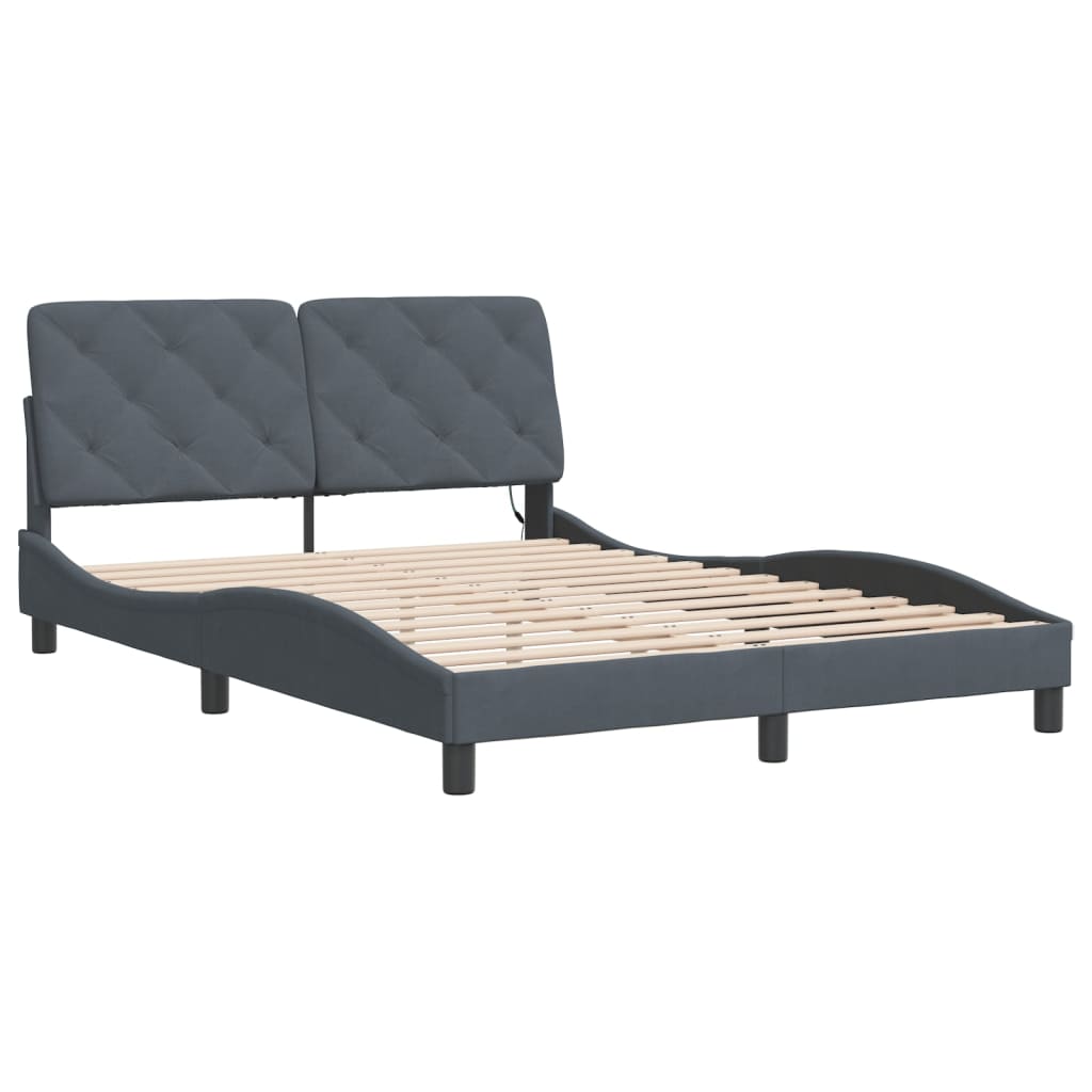 Bedframe met LED zonder matras fluweel donkergrijs 140x200 cm is nu te koop bij PeponiXL, paradijselijk wonen!