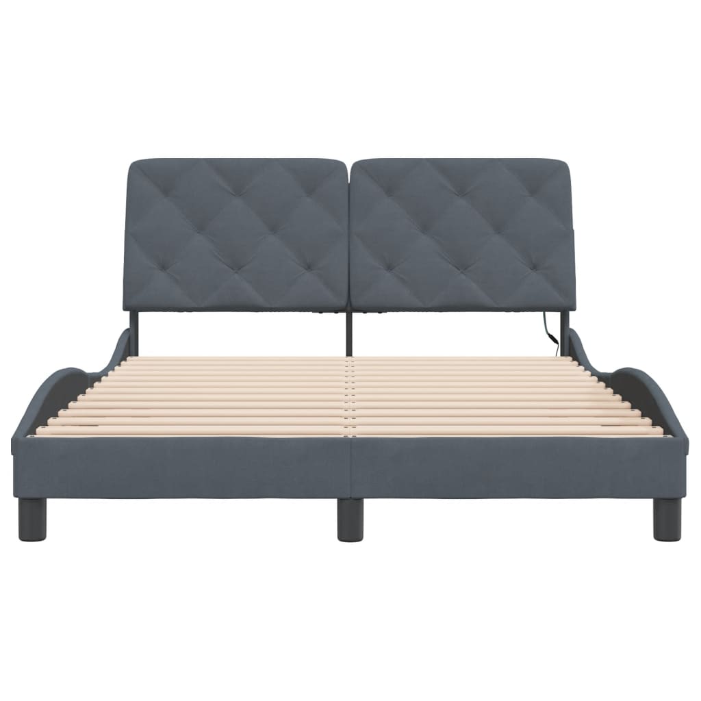 Bedframe met LED zonder matras fluweel donkergrijs 140x200 cm is nu te koop bij PeponiXL, paradijselijk wonen!