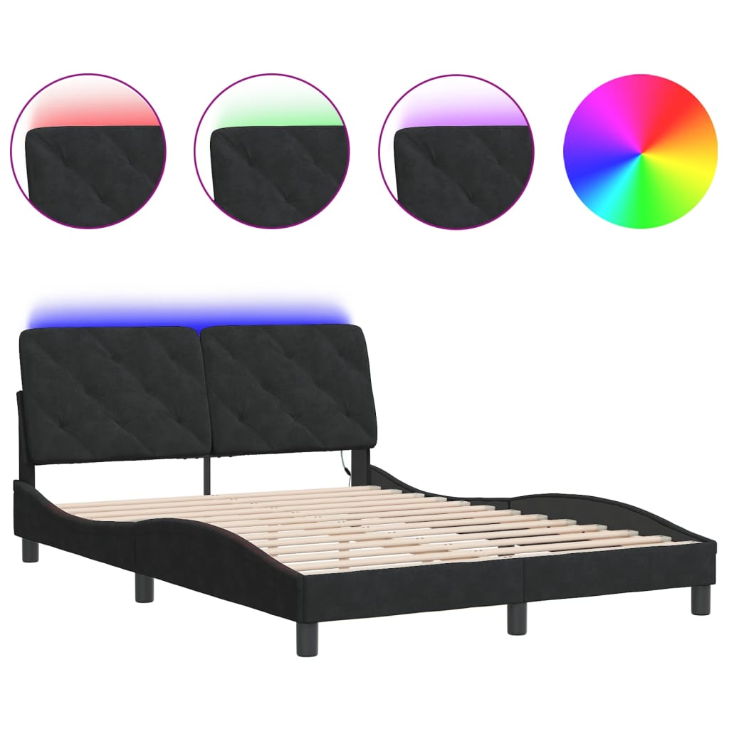 Bedframe met LED zonder matras fluweel zwart 140x200 cm is nu te koop bij PeponiXL, paradijselijk wonen!