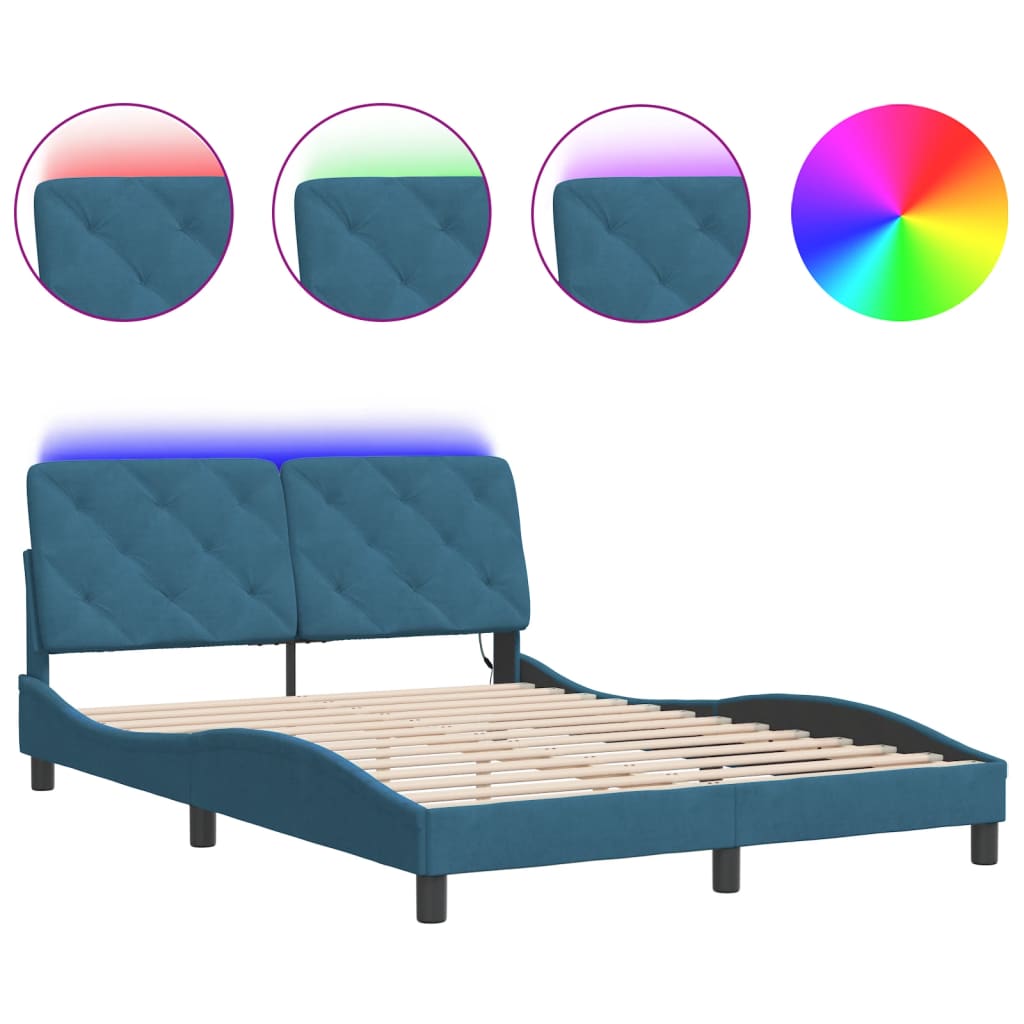Bedframe met LED zonder matras fluweel blauw 140x200 cm is nu te koop bij PeponiXL, paradijselijk wonen!