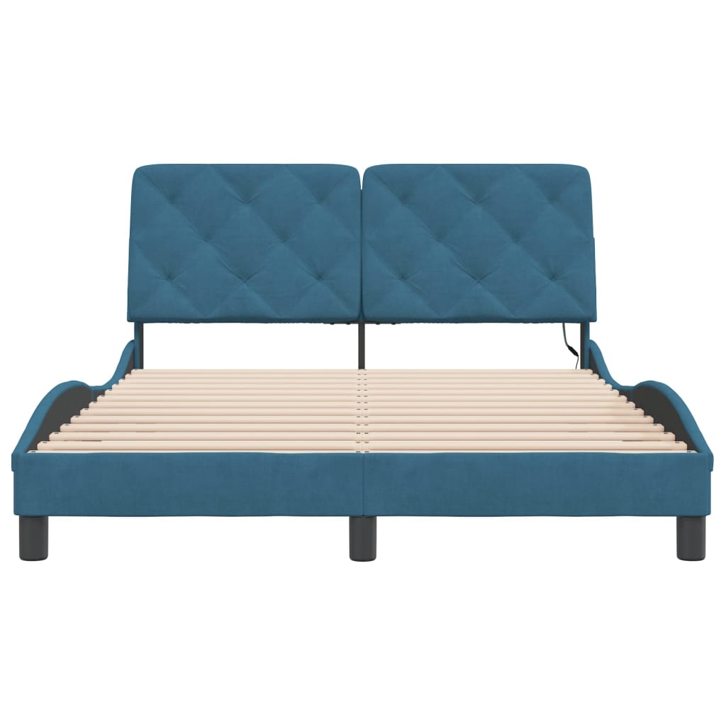 Bedframe met LED zonder matras fluweel blauw 140x200 cm is nu te koop bij PeponiXL, paradijselijk wonen!