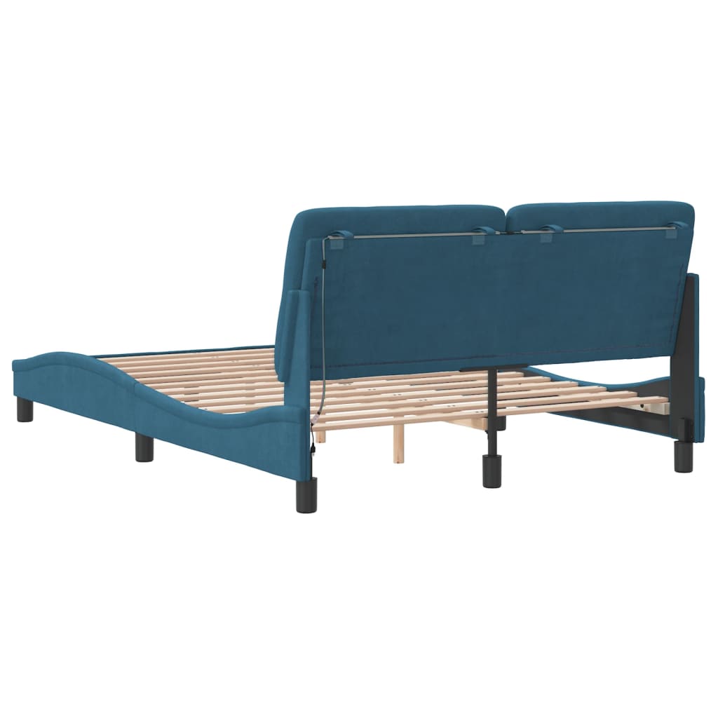 Bedframe met LED zonder matras fluweel blauw 140x200 cm is nu te koop bij PeponiXL, paradijselijk wonen!