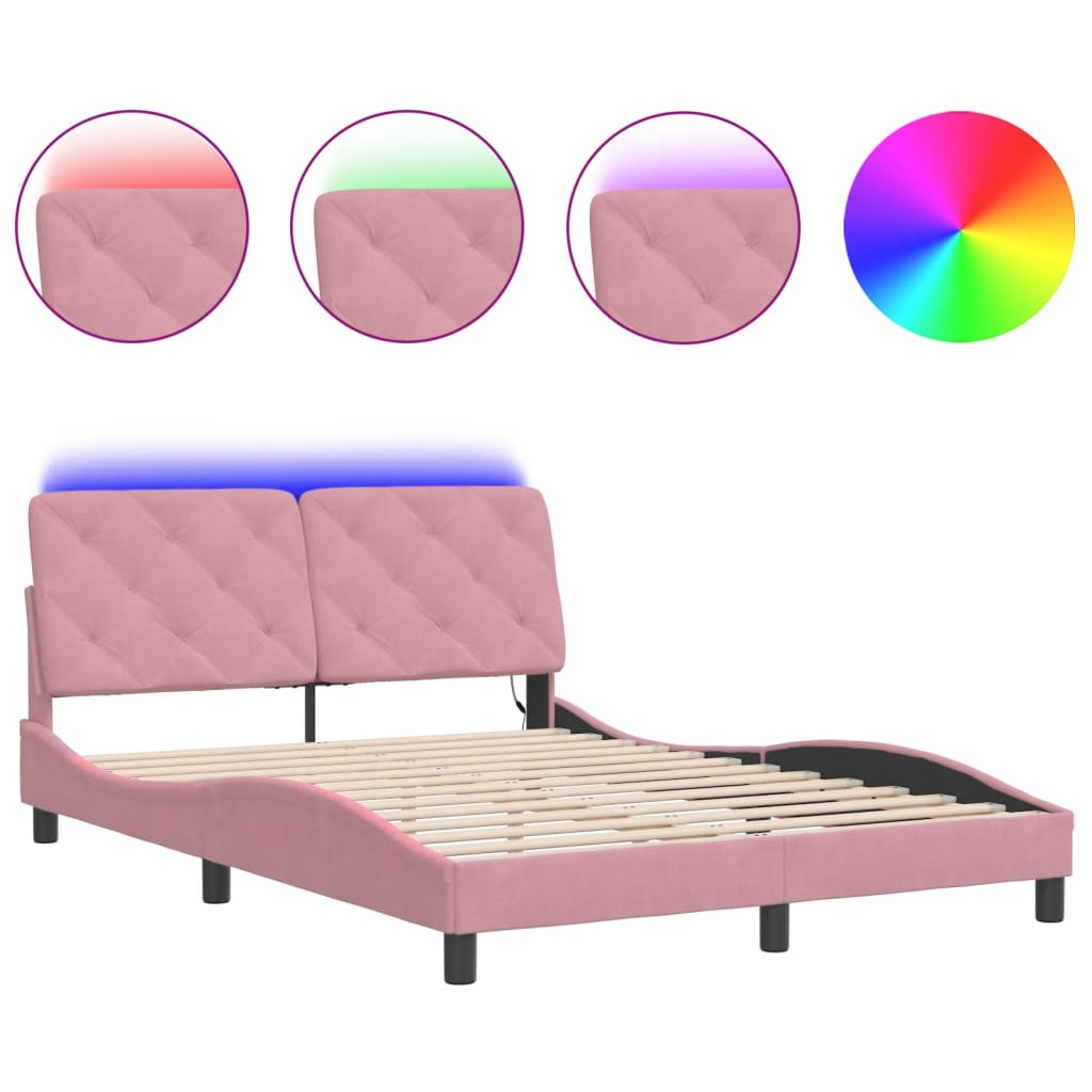 Bedframe met LED zonder matras fluweel roze 140x200 cm is nu te koop bij PeponiXL, paradijselijk wonen!