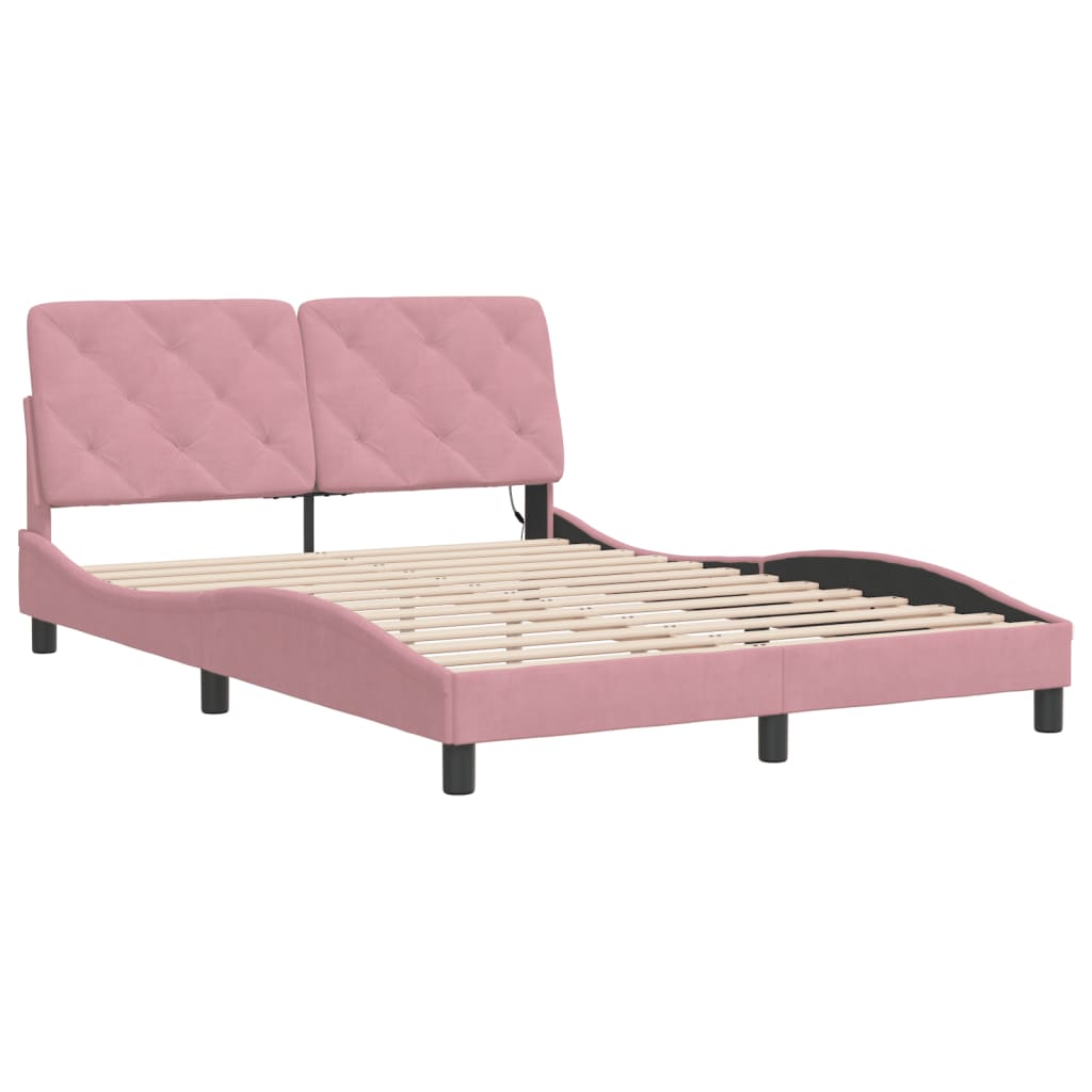 Bedframe met LED zonder matras fluweel roze 140x200 cm is nu te koop bij PeponiXL, paradijselijk wonen!