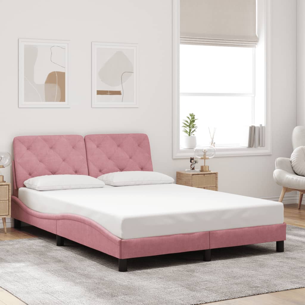 Bedframe met LED zonder matras fluweel roze 140x200 cm is nu te koop bij PeponiXL, paradijselijk wonen!