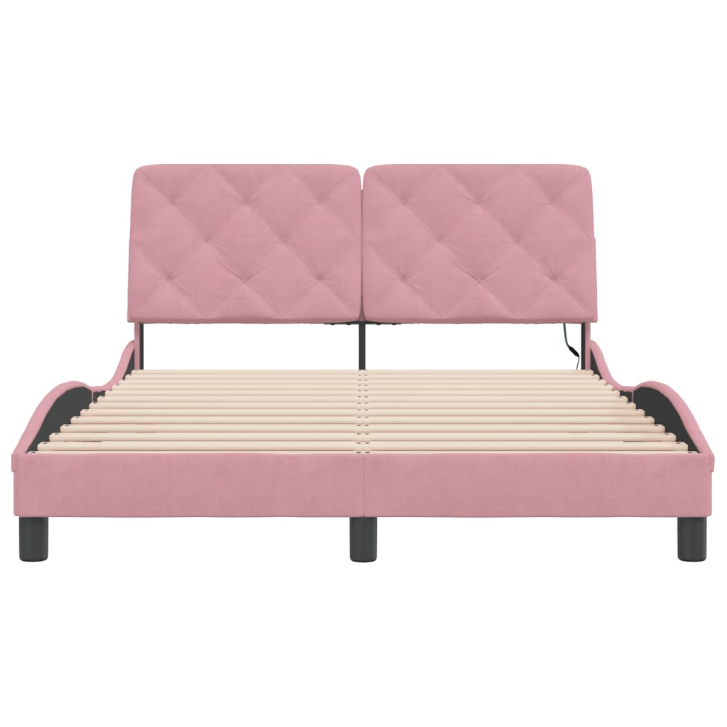 Bedframe met LED zonder matras fluweel roze 140x200 cm is nu te koop bij PeponiXL, paradijselijk wonen!